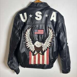 Vintage Michael Michelle Mens Black Leather Bomber Biker Jacket USA Size M